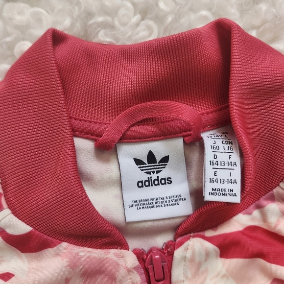 Adidas x Farm Rio Youth Girls L Red  Pink Floral Stripe Trefoil Zip Track Jacket - Picture 14 of 14